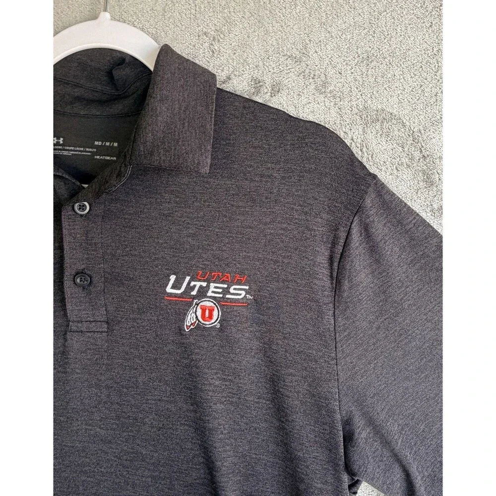 Under Armour Utah Utes Polo Shirt Men’s Medium Gray HeatGear NCAA Athletic Game‎